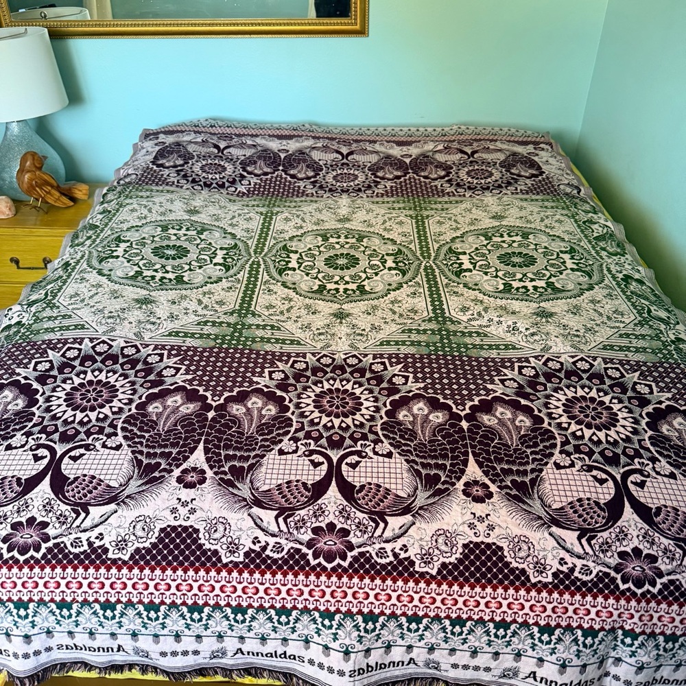 Annaldas Solapuri Chaddar Pink Maroon Green Peacock Traditional Indian Blanket